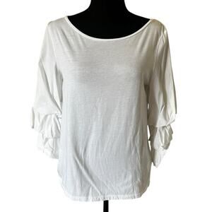 Hallhuber Women's 100% Cotton Causal Bubble Sleeve White Top Size Large